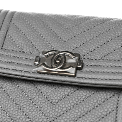 Chanel Caviar Chevron Quilted Boy Card Holder Wallet Grey 10 of 11