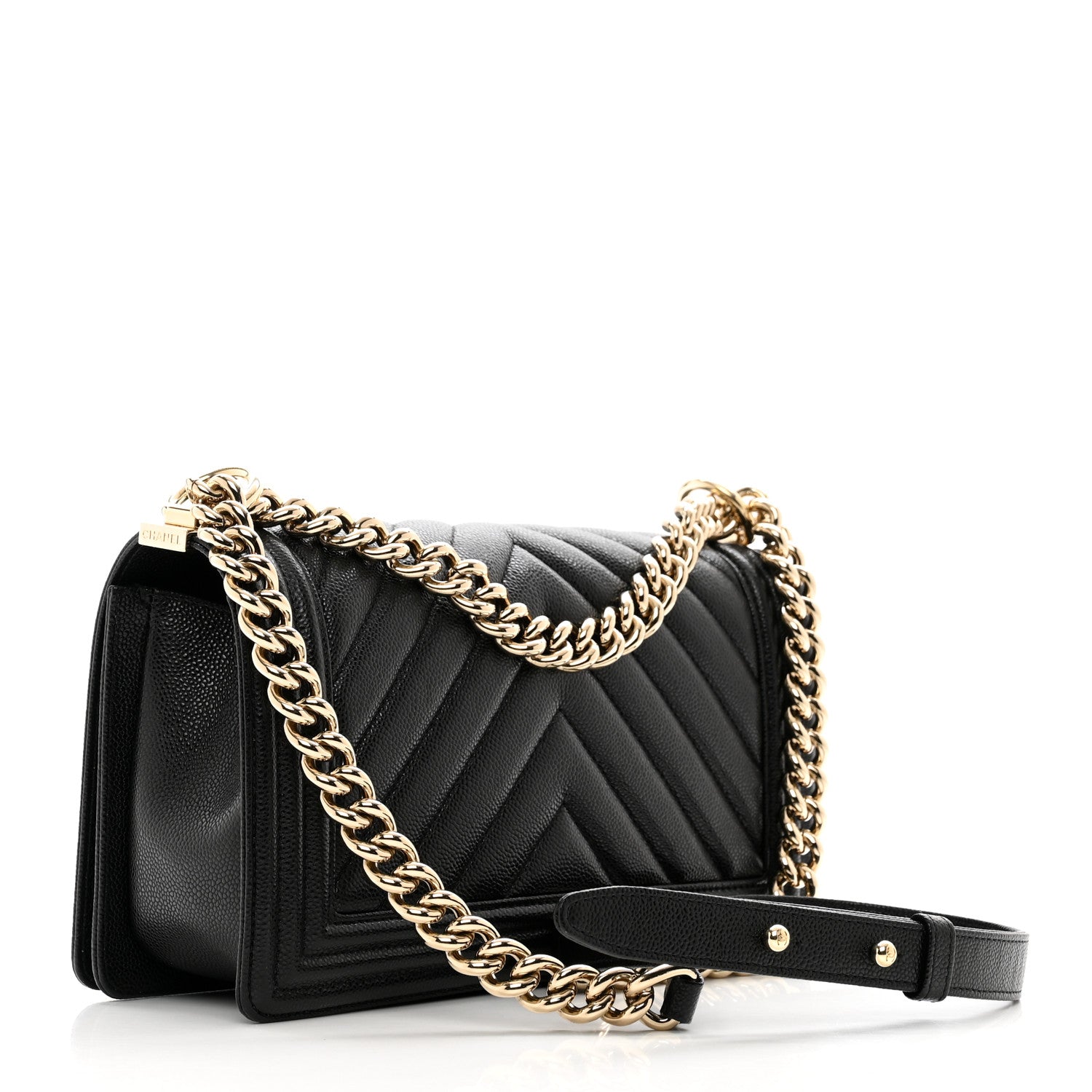 Chanel Caviar Chevron Quilted Medium Boy Flap Black 3 of 10