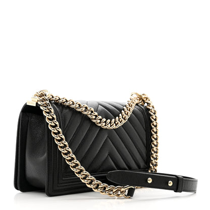 Chanel Caviar Chevron Quilted Medium Boy Flap Black 3 of 10
