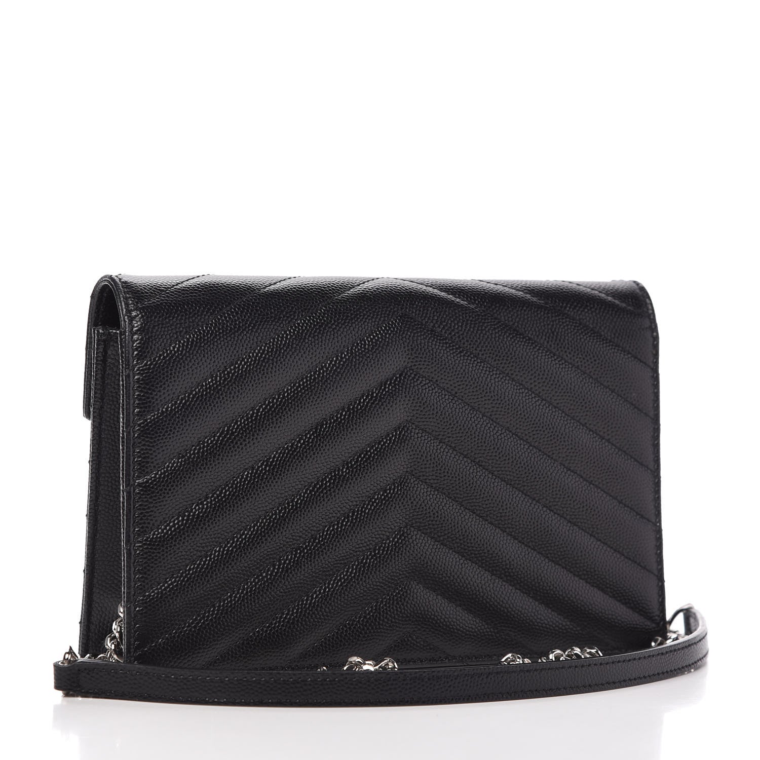 Saint Laurent Grain De Poudre Matelasse Chevron Monogram Envelope Chain Wallet Black 3 of 10