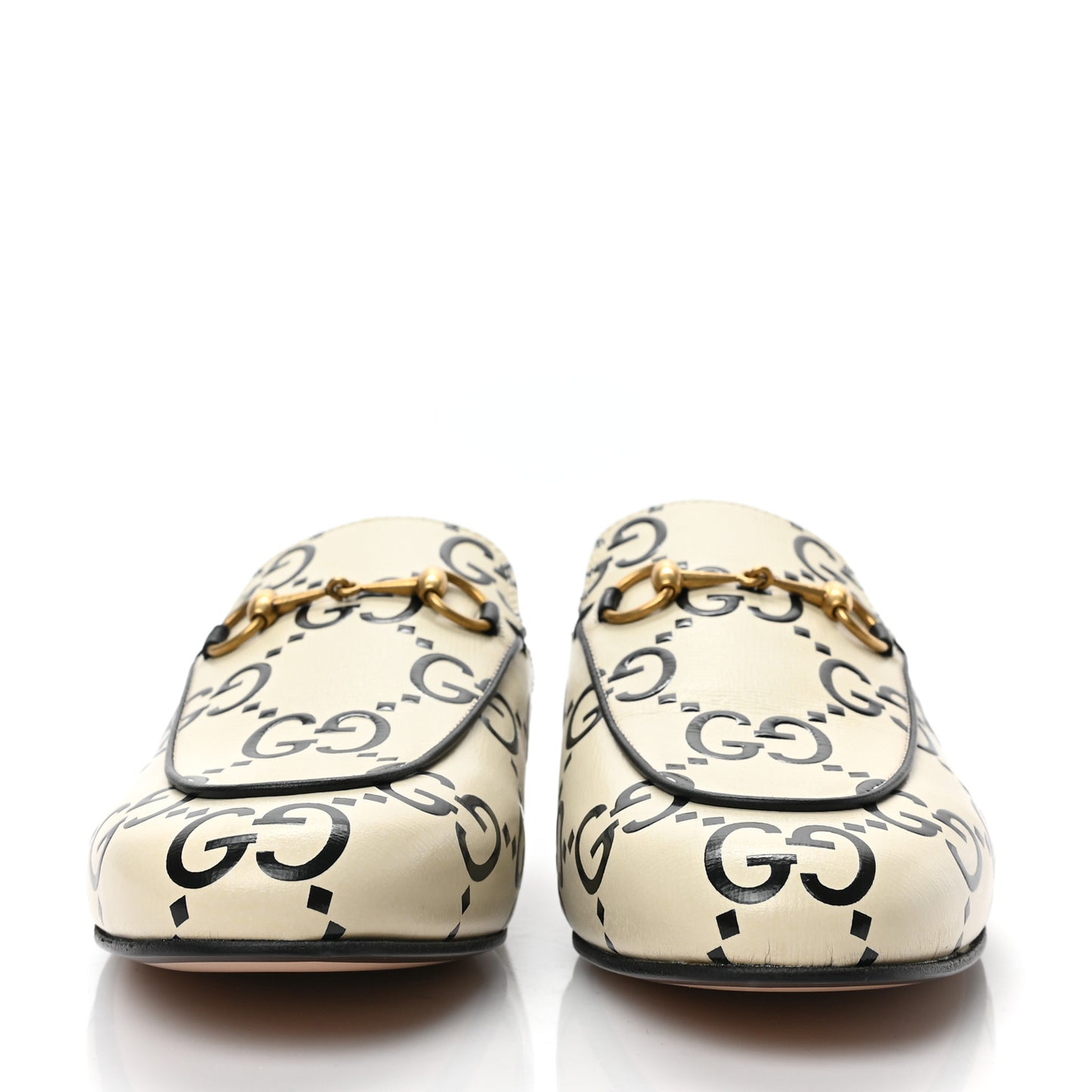 Azalea Calfskin GG Monogram Bi-Color Debossed Womens Princetown Slippers 39 White Black