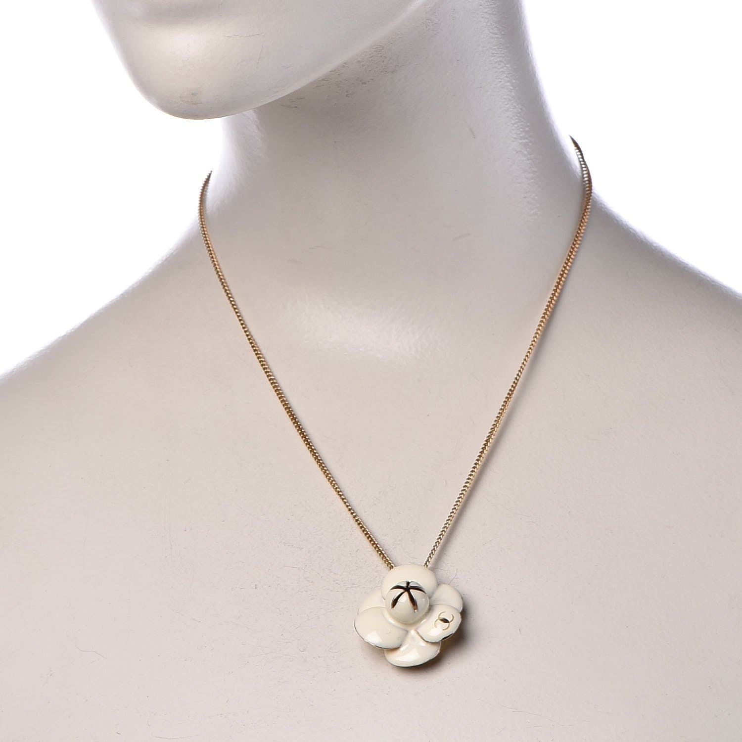 Chanel Enamel CC Camellia Pendant Necklace Gold White 2 of 5