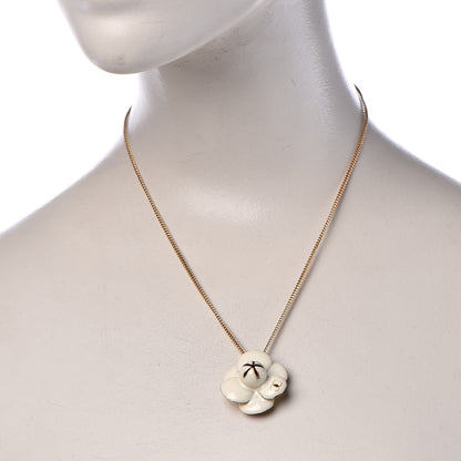 Chanel Enamel CC Camellia Pendant Necklace Gold White 2 of 5