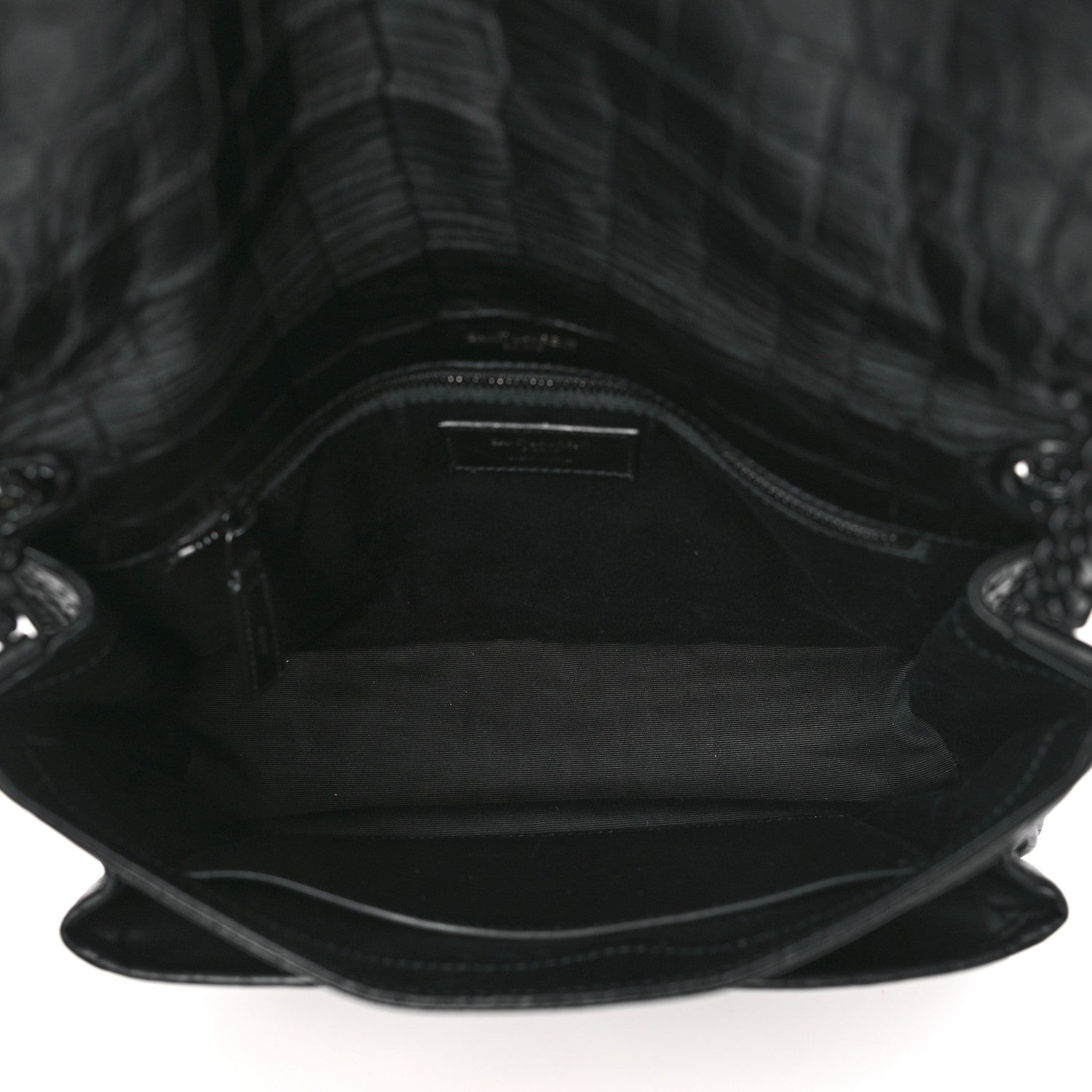 Saint Laurent Crocodile Embossed Lambskin Monogram Medium Niki Chain Satchel Black 5 of 10