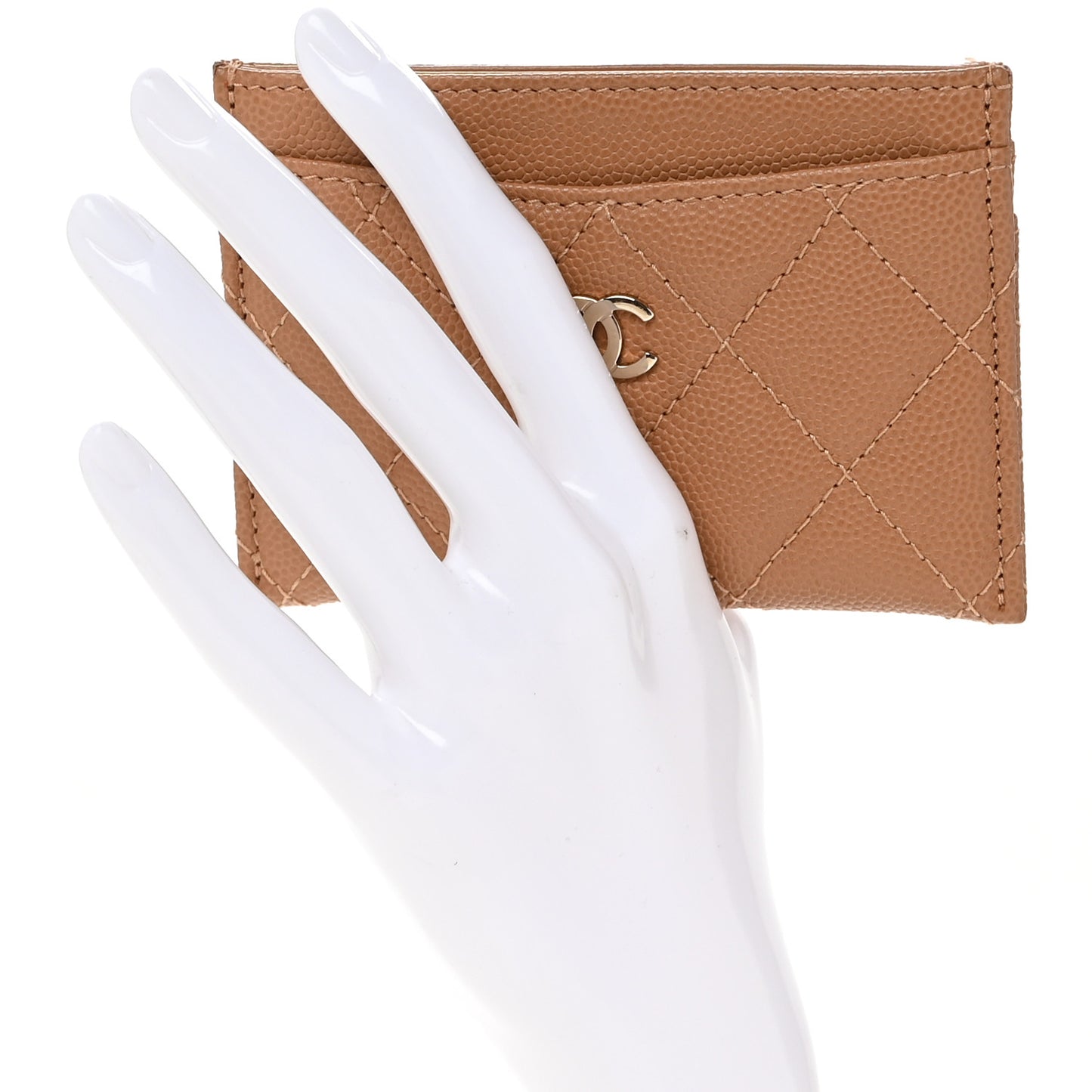 Caviar Quilted Card Holder Dark Beige