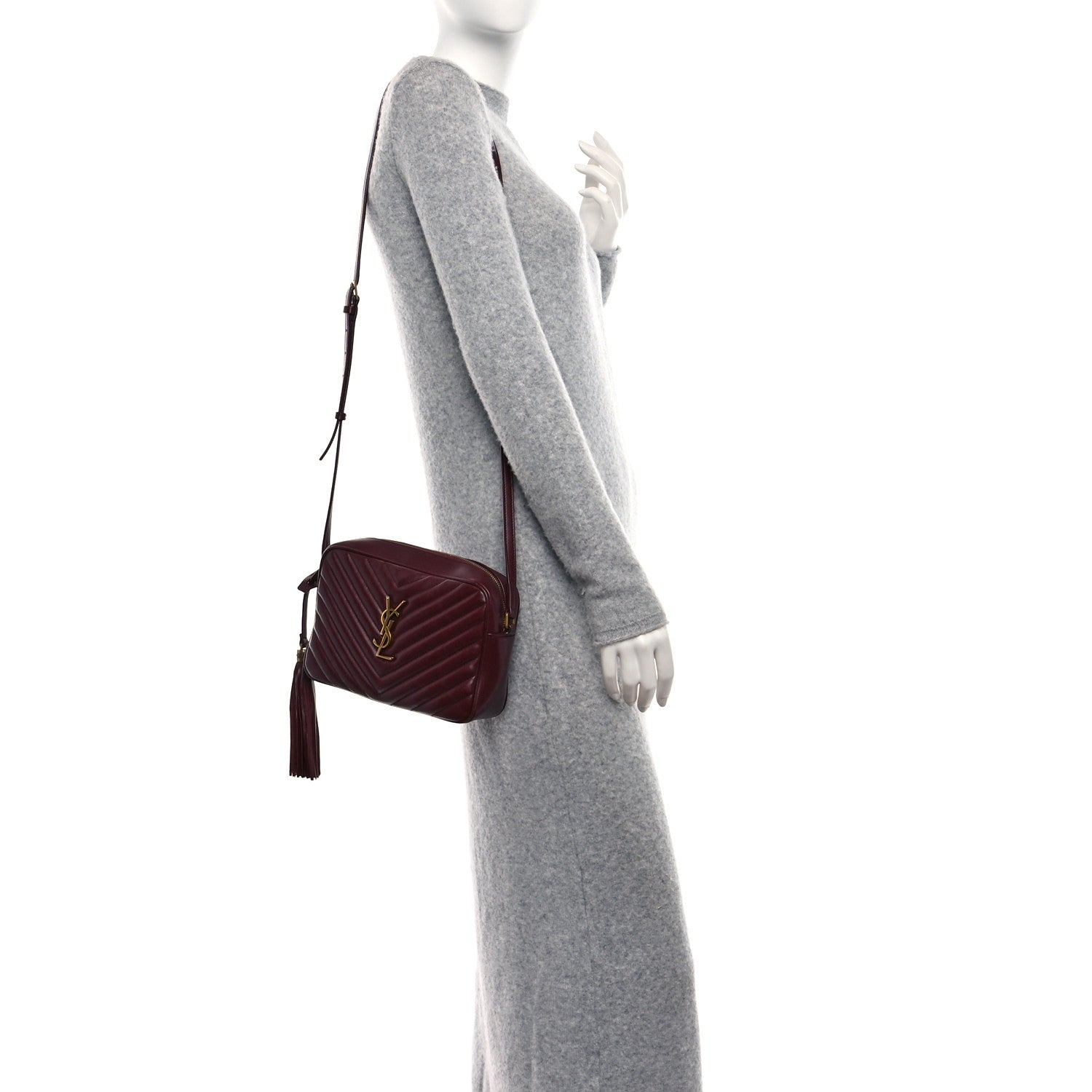 Saint Laurent Calfskin Matelasse Monogram Lou Camera Bag Dark Legion Red 2 of 9