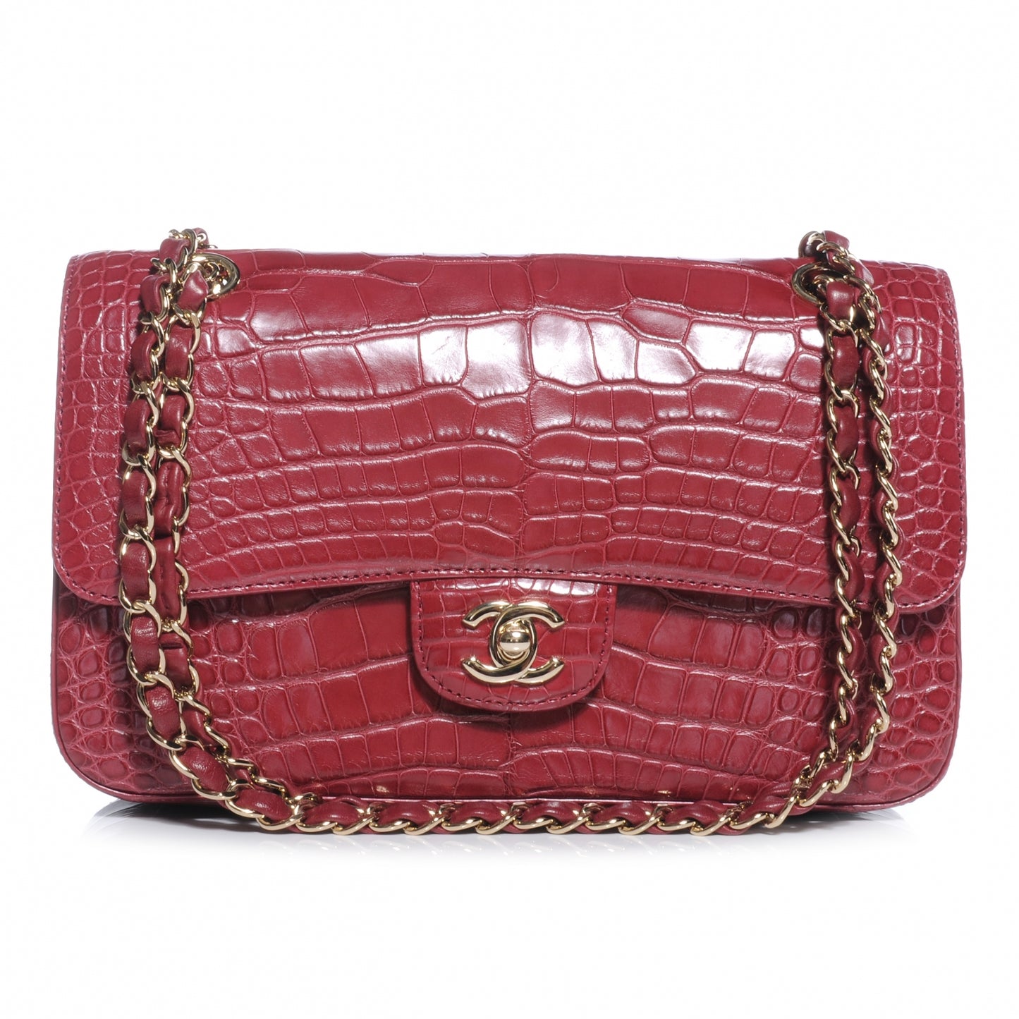 Alligator Medium Double Flap Rouge Fonce