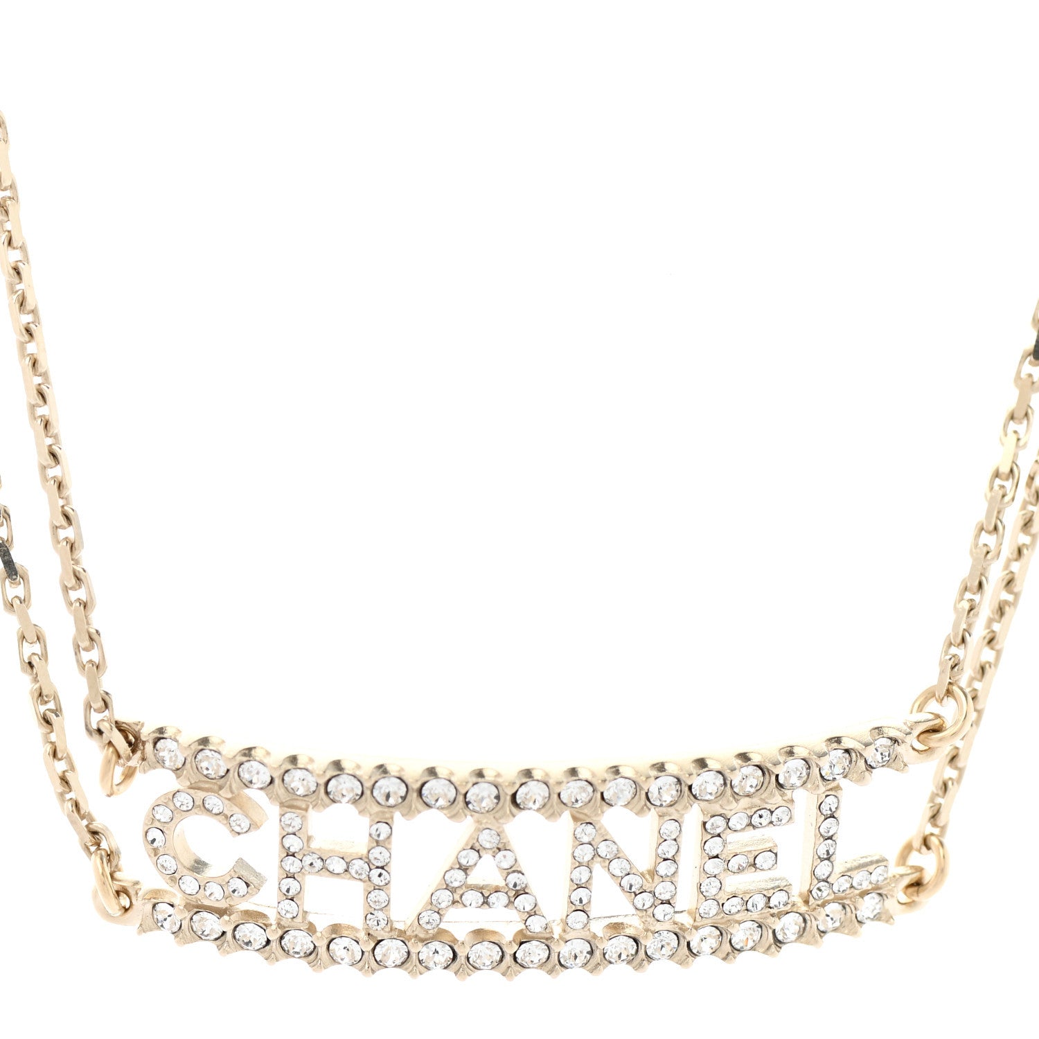 Chanel Metal Crystal Logo Choker Necklace Gold 4 of 6