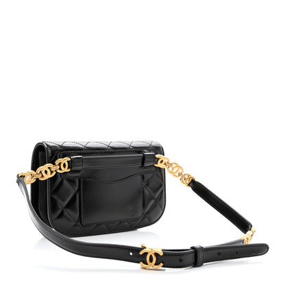 Chanel Shiny Calfskin Quilted Suede Goatskin Belt Bag Black 3 of 12