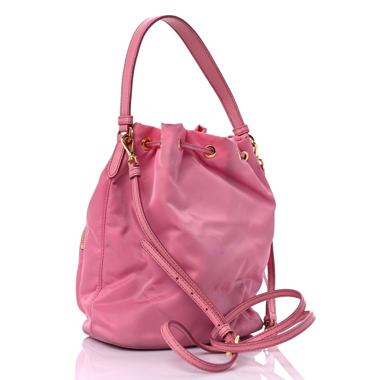 Prada Re-Nylon Saffiano Duet Bucket Crossbody Bag Begonia 3 of 14