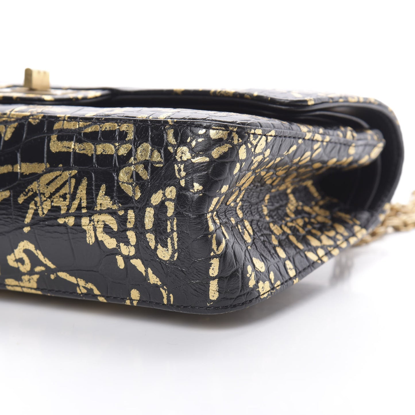 Calfskin Crocodile Embossed Graffiti 2.55 Cocodile Reissue 225 Flap Black Gold