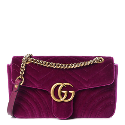 Gucci Velvet Matelasse Small GG Marmont Shoulder Bag Fuchsia Violet Cyclamen 1 of 7