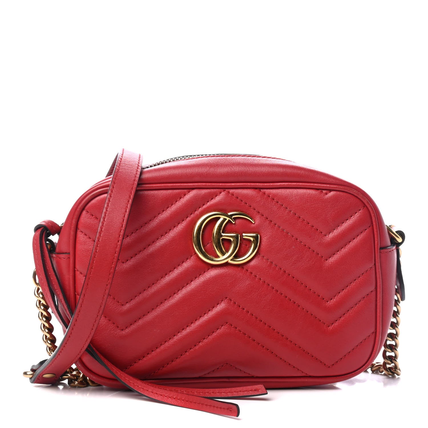 Gucci Calfskin Matelasse Mini GG Marmont Chain Shoulder Bag Hibiscus Red 1 of 4