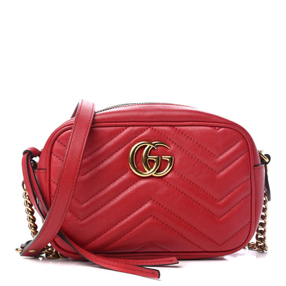 Gucci Calfskin Matelasse Mini GG Marmont Chain Shoulder Bag Hibiscus Red 1 of 4