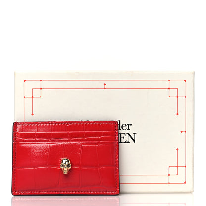 Alexander McQueen Calfskin Crocodile Embossed Skull Card Holder Scarlet Red 9 of 9