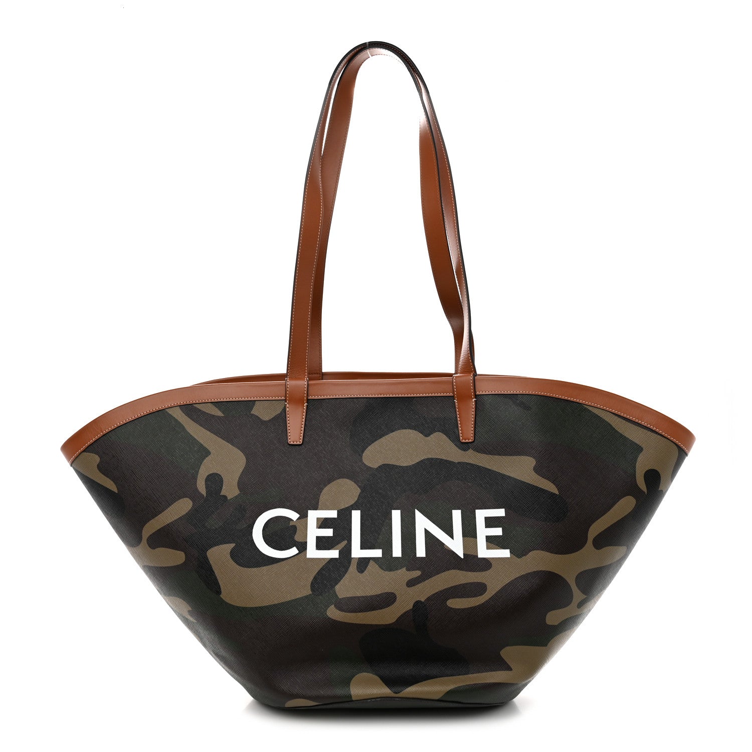 Celine Canvas Calfskin Camouflage Large Couffin Logo Tote Khaki 1 of 12