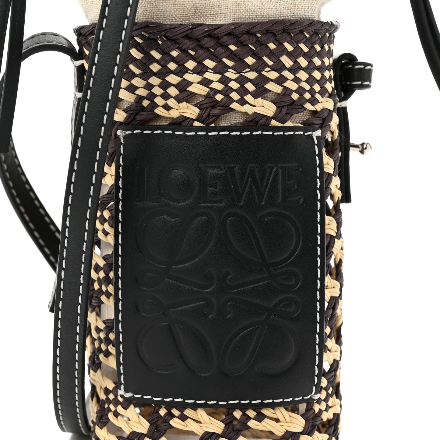 Calfskin Raffia Paula's Ibiza Pocket Bucket Bag Natural Navy Blue