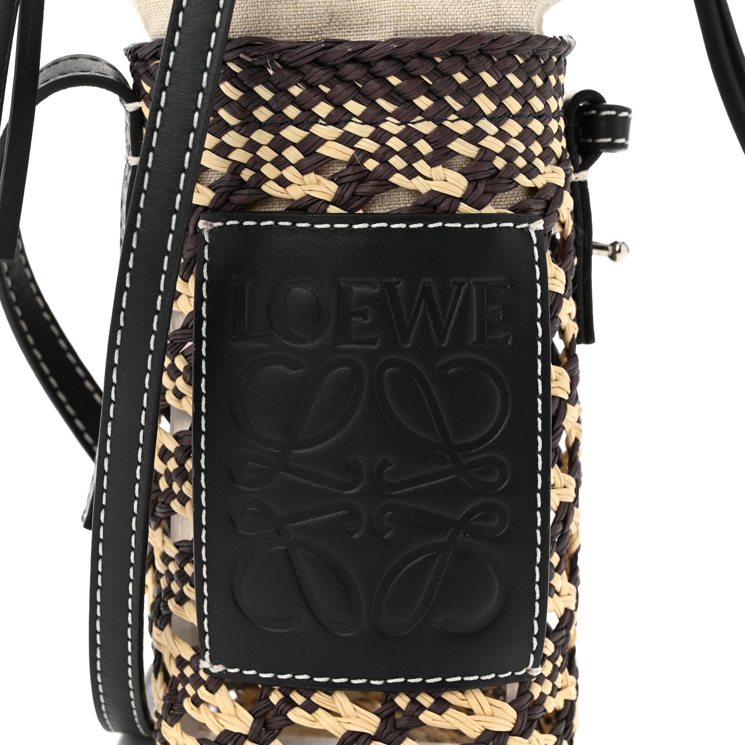Loewe Calfskin Raffia Paula's Ibiza Pocket Bucket Bag Natural Navy Blue 7 of 9