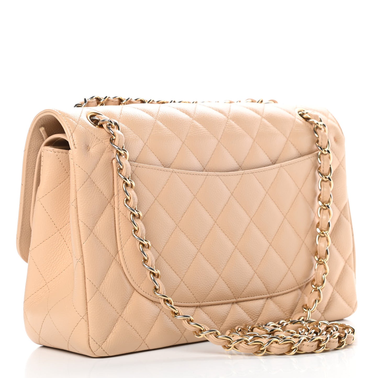 Caviar Quilted Jumbo Double Flap Beige Clair