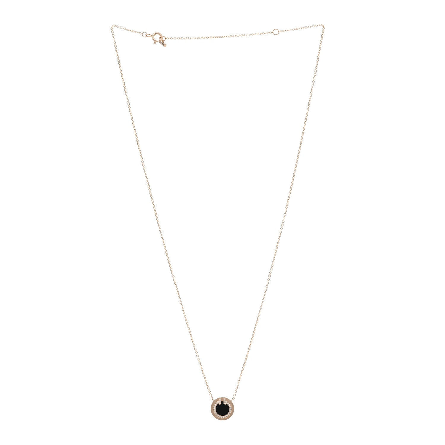 Tiffany 18K Rose Gold Diamond Black Onyx Small T Circle Pendant Necklace 3 of 6