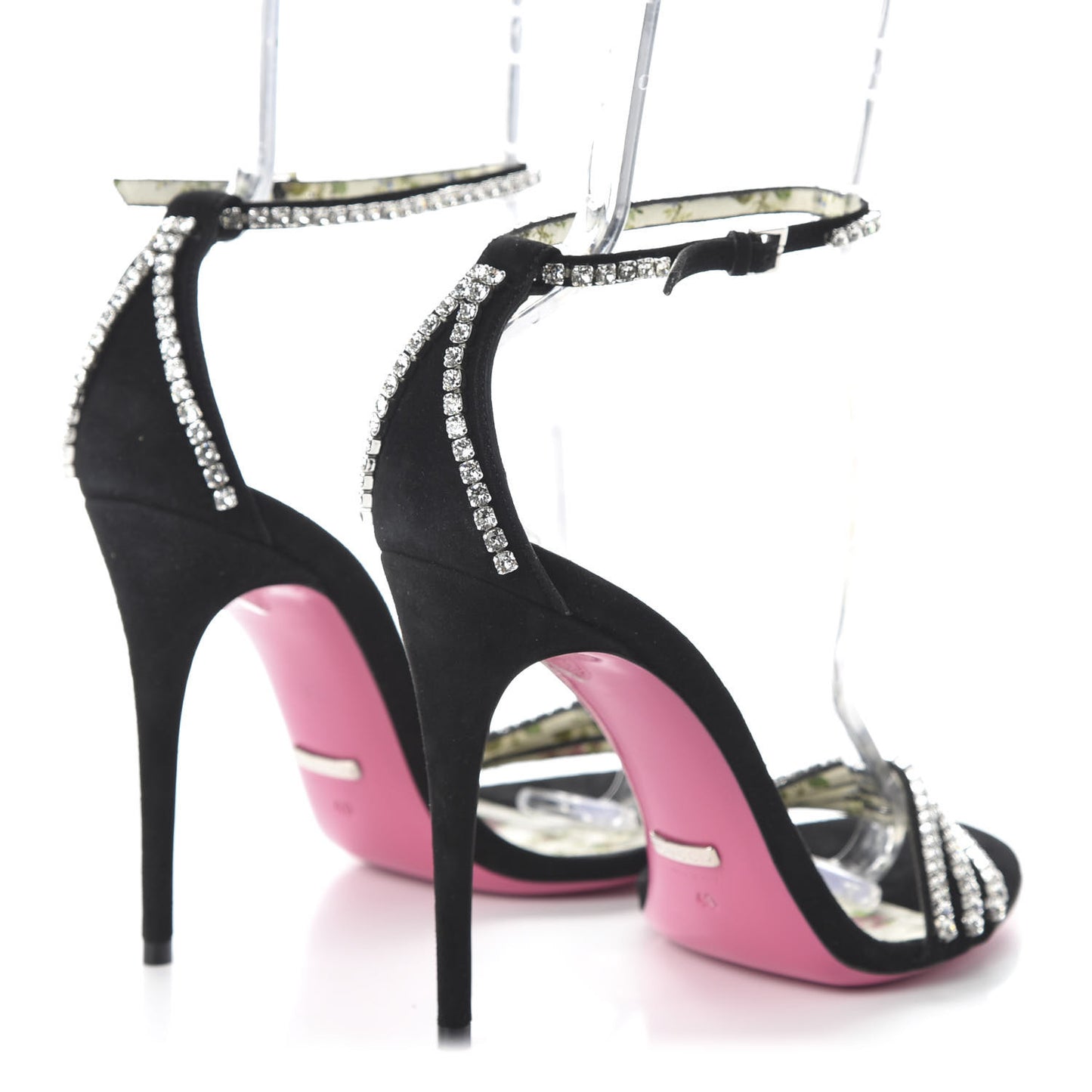Kid Scamosciato Crystal Ankle Strap High Heel Sandals 40 Black