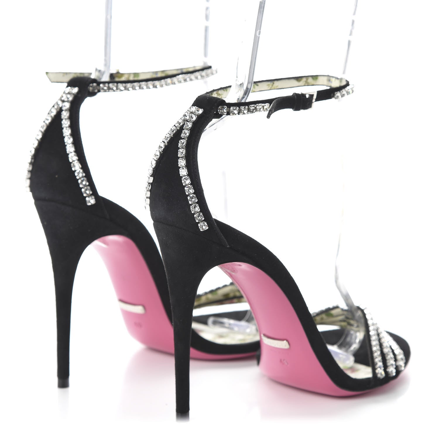 Gucci Kid Scamosciato Crystal Ankle Strap High Heel Sandals 40 Black 4 of 8