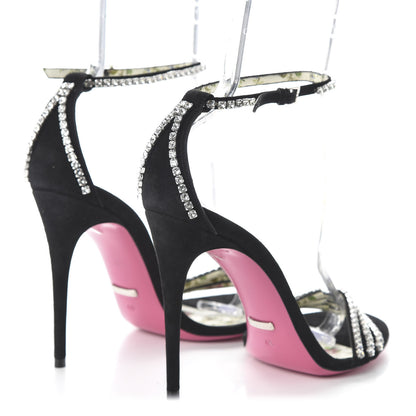 Gucci Kid Scamosciato Crystal Ankle Strap High Heel Sandals 40 Black 4 of 8