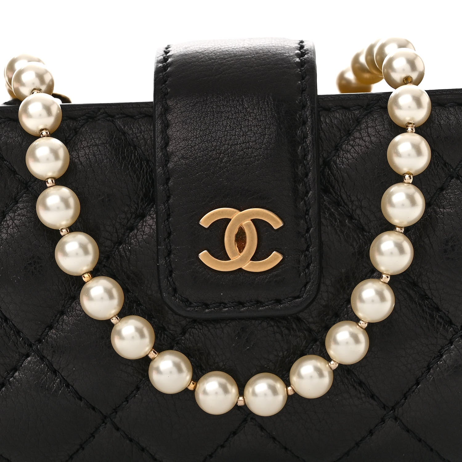 Chanel Calfskin Quilted Pearl Chain Love Symbols Mini Bag Black 10 of 12