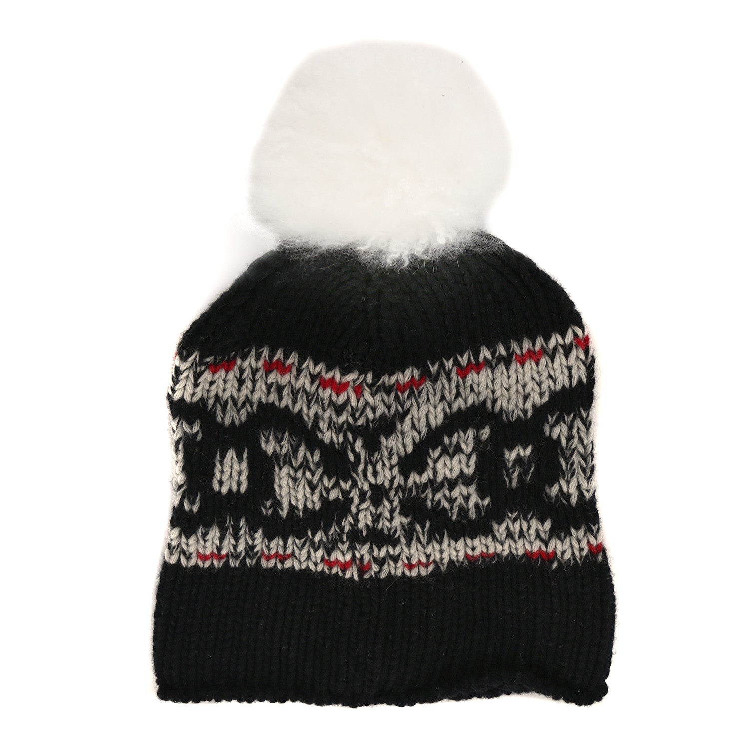 Chanel Wool Shearling CC Beanie Hat Ivory Black Red 2 of 3