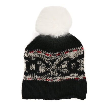 Chanel Wool Shearling CC Beanie Hat Ivory Black Red 2 of 3