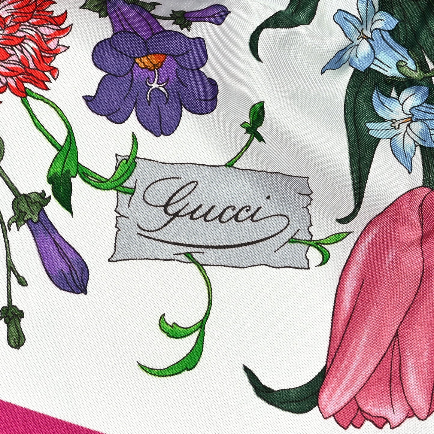 Silk Twill Flora Fluo Square Scarf Ivory Pink