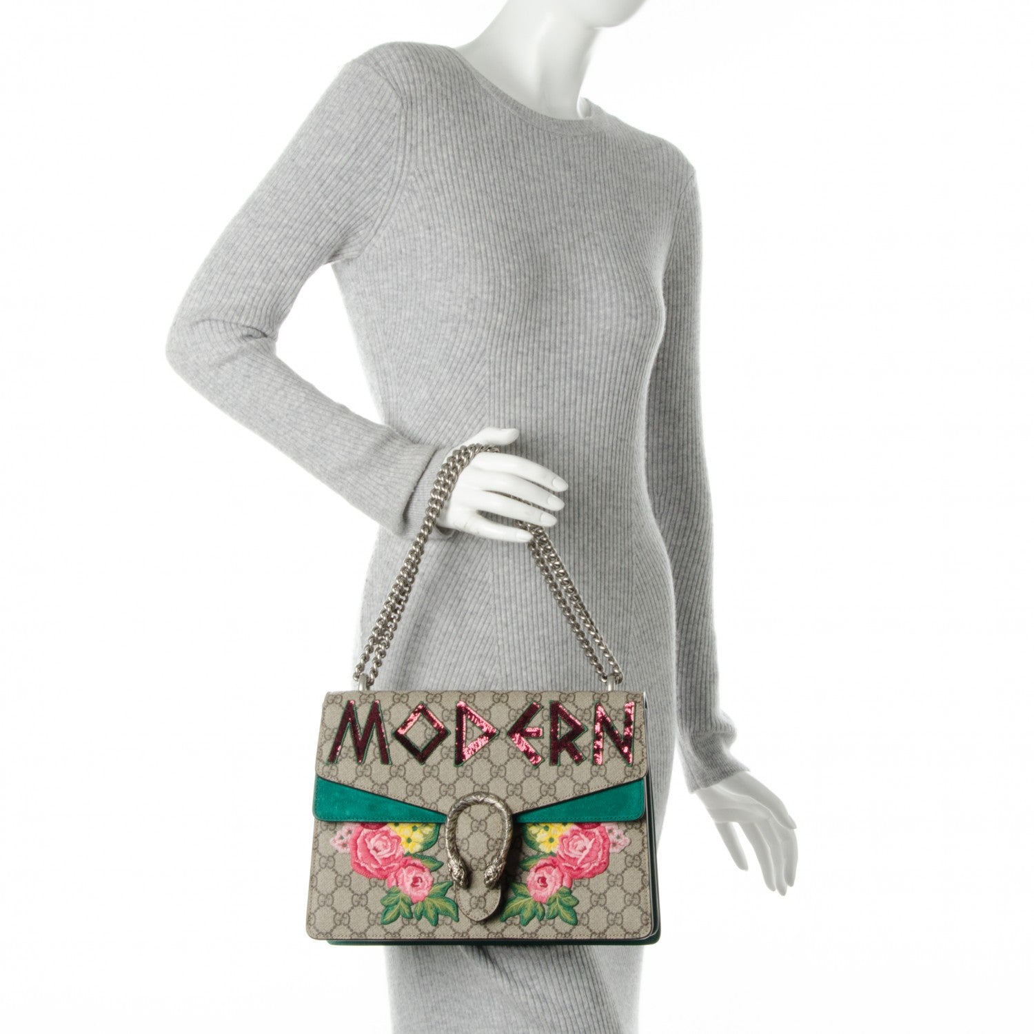 Gucci GG Supreme Monogram Embroidered Medium Dionysus Shoulder Bag Emerald 2 of 7