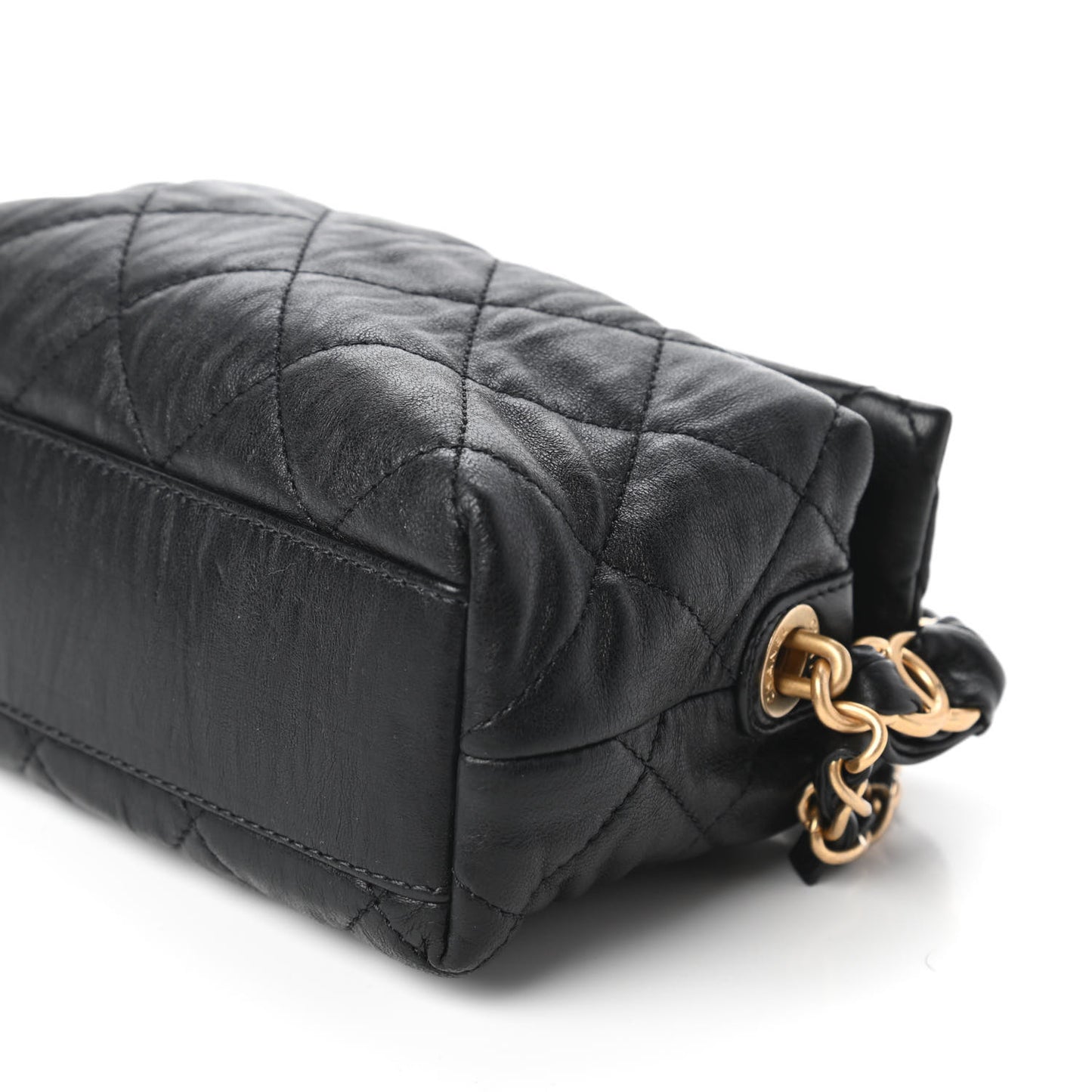 Crumpled Lambskin Quilted Small CC Links Shoulder Bag Black