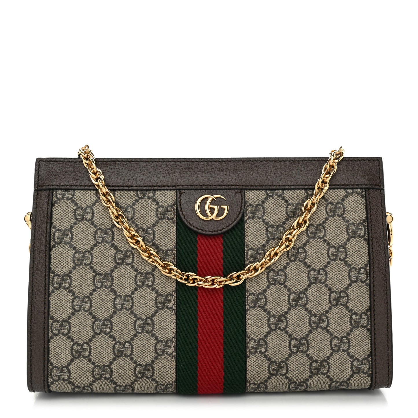 GG Supreme Monogram Web Small Ophidia Chain Shoulder Bag Brown