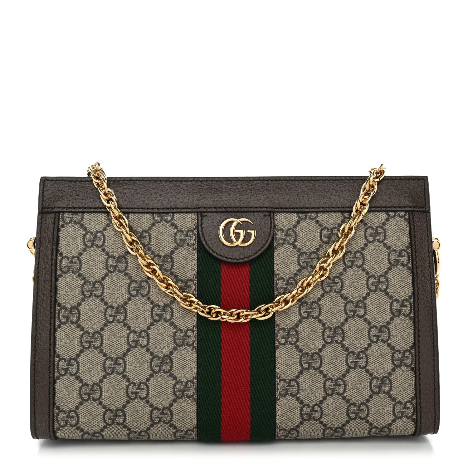 Gucci GG Supreme Monogram Web Small Ophidia Chain Shoulder Bag Brown 1 of 10