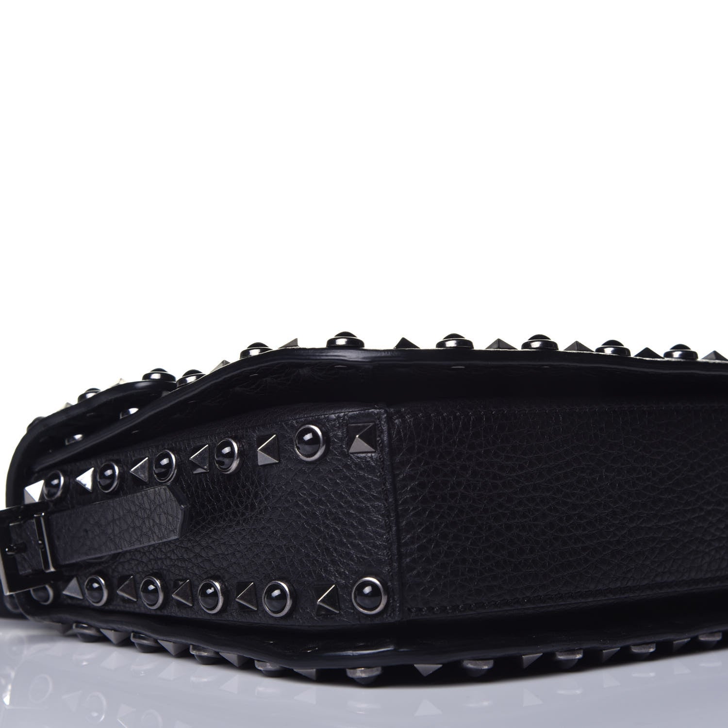 Valentino Garavani Pebbled Calfskin Onyx Medium Rockstud Rolling Flap Saddle Bag Black 7 of 8
