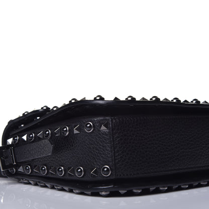 Valentino Garavani Pebbled Calfskin Onyx Medium Rockstud Rolling Flap Saddle Bag Black 7 of 8