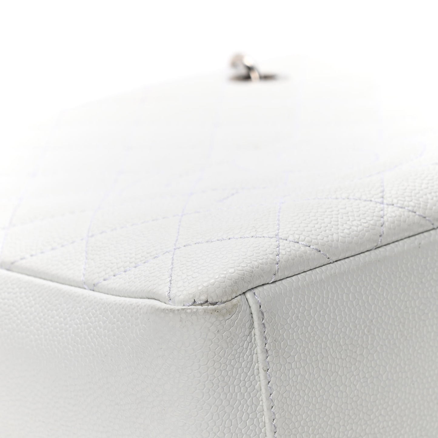 Caviar Quilted Petit Shopping Tote PST White