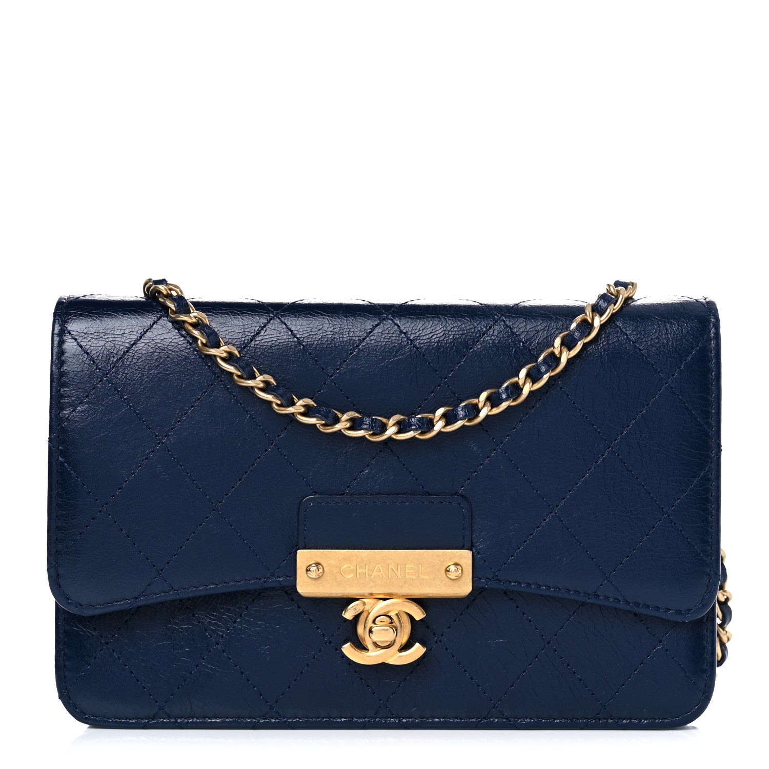 Chanel Aged Glazed Calfskin Stitched Golden Class CC Wallet on Chain WOC Blue 1 of 15