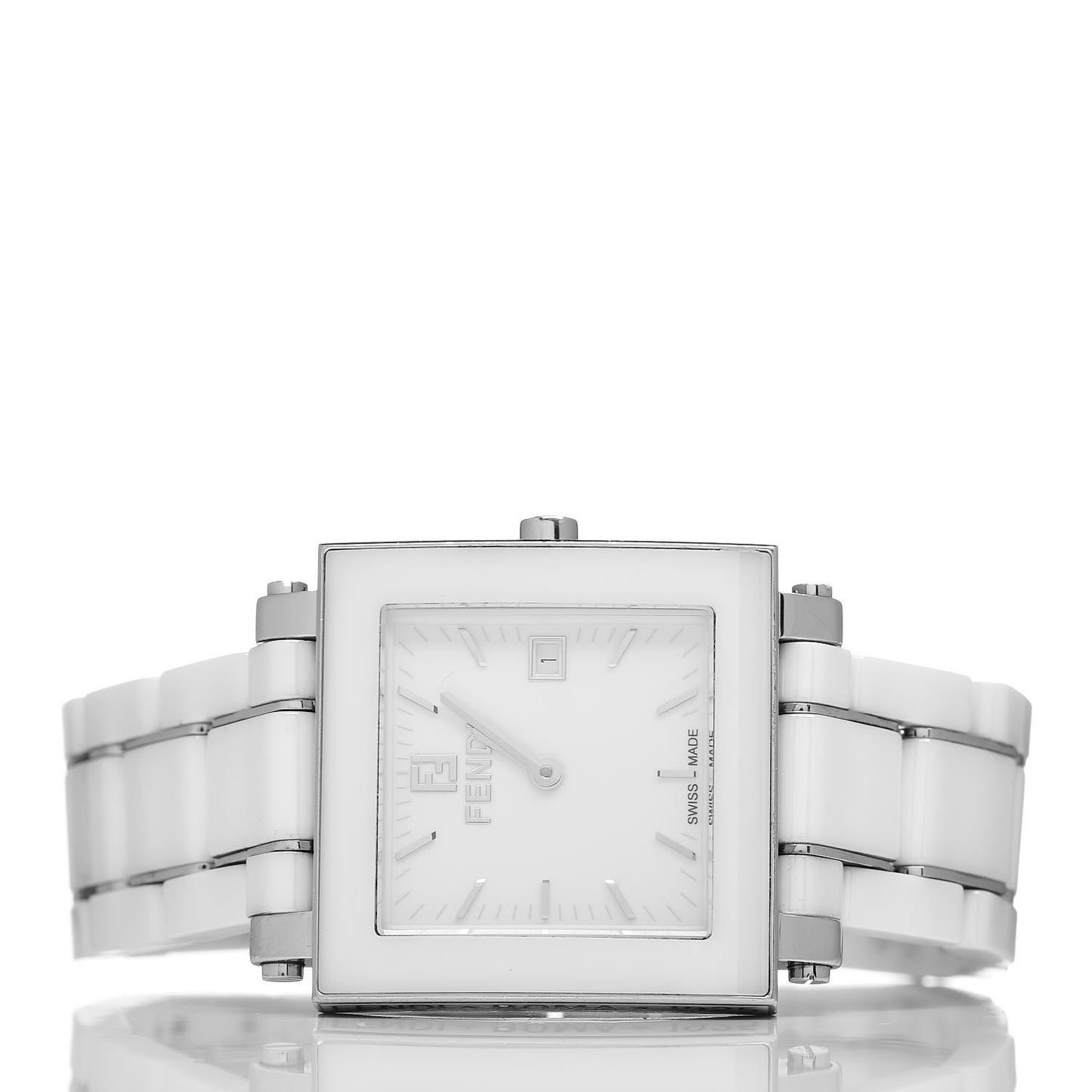Stainless Steel Ceramic 30mm Quadro Quartz Watch White