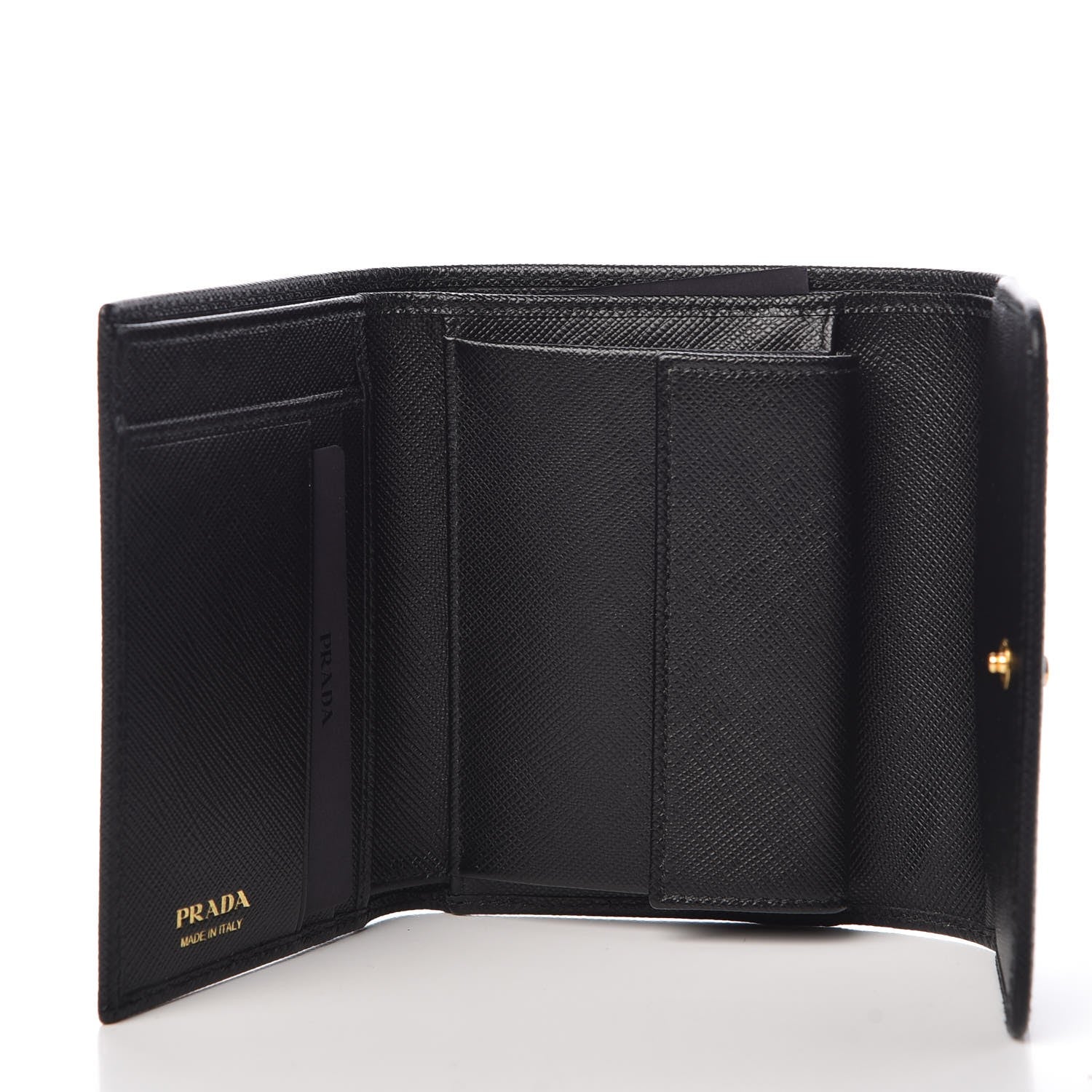 Prada Saffiano Metal Tri-Fold Wallet Black 5 of 7