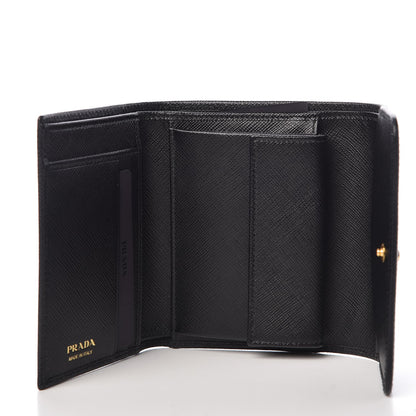 Prada Saffiano Metal Tri-Fold Wallet Black 5 of 7