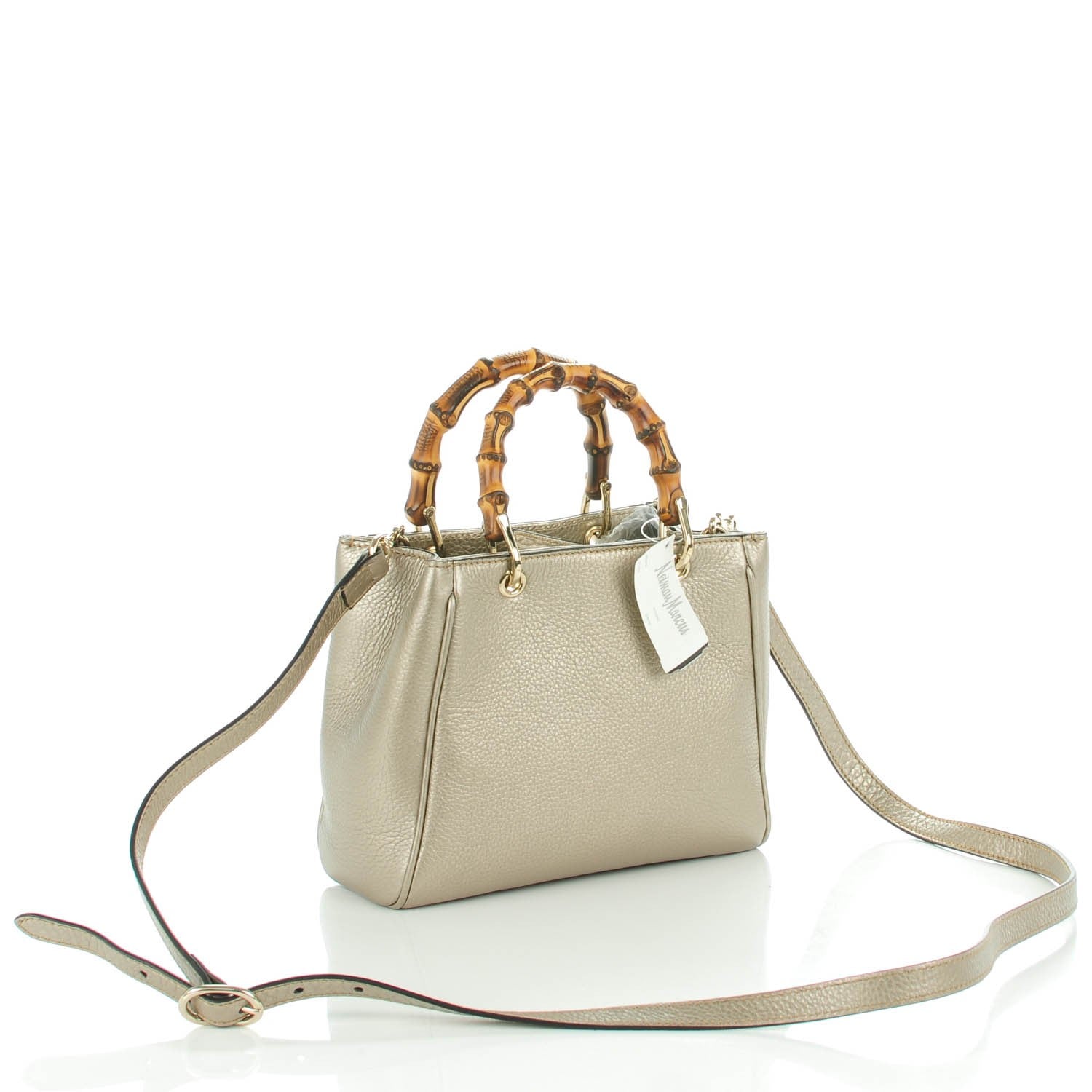 Gucci Metallic Calfskin Mini Bamboo Shopper Tote Golden Beige 3 of 7