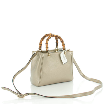 Gucci Metallic Calfskin Mini Bamboo Shopper Tote Golden Beige 3 of 7
