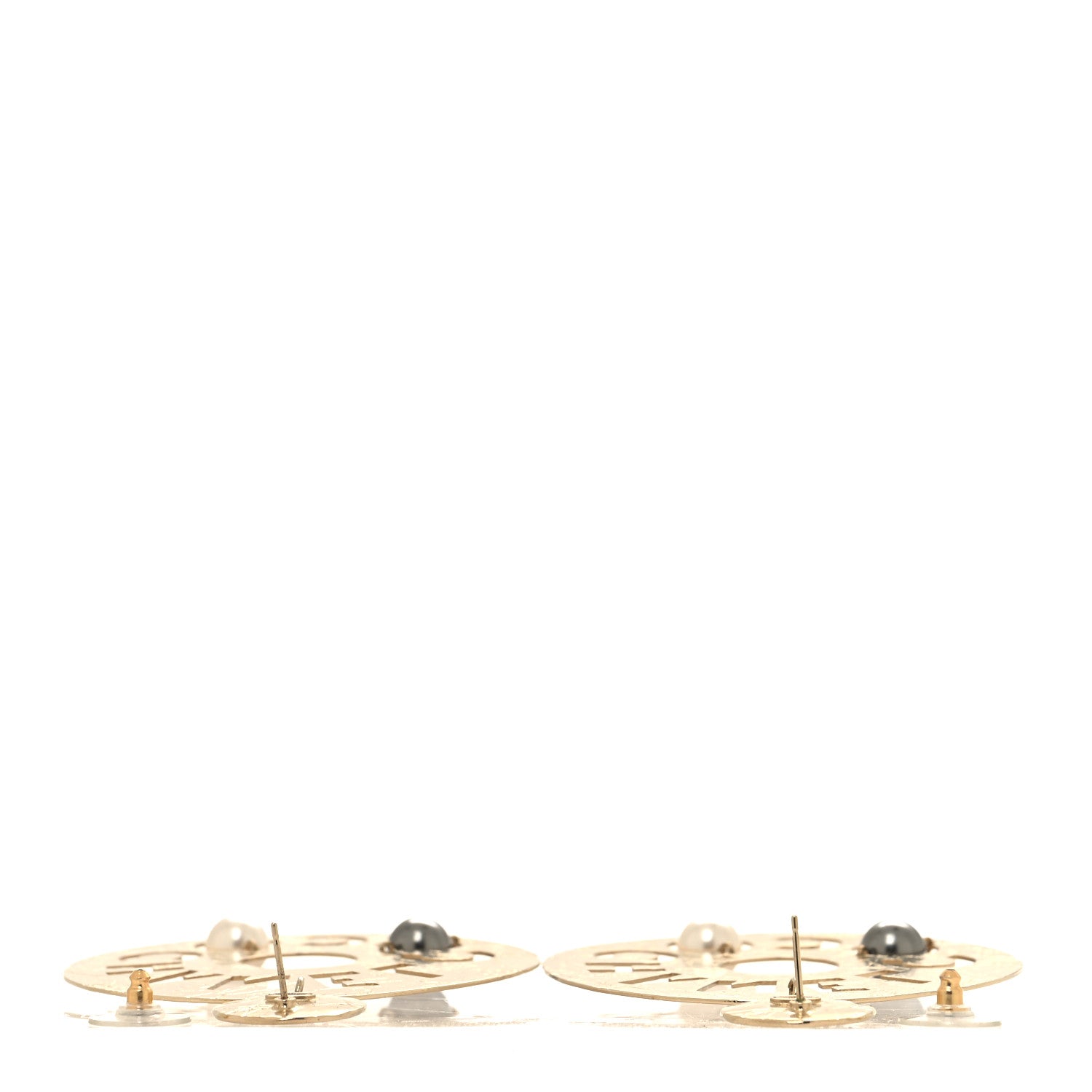 Chanel Crystal Pearl CC Papyrus Drop Earrings Gold Grey 3 of 5