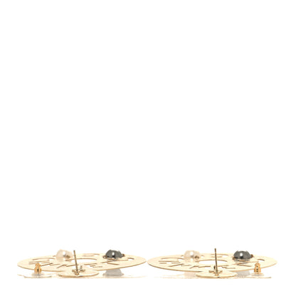 Chanel Crystal Pearl CC Papyrus Drop Earrings Gold Grey 3 of 5