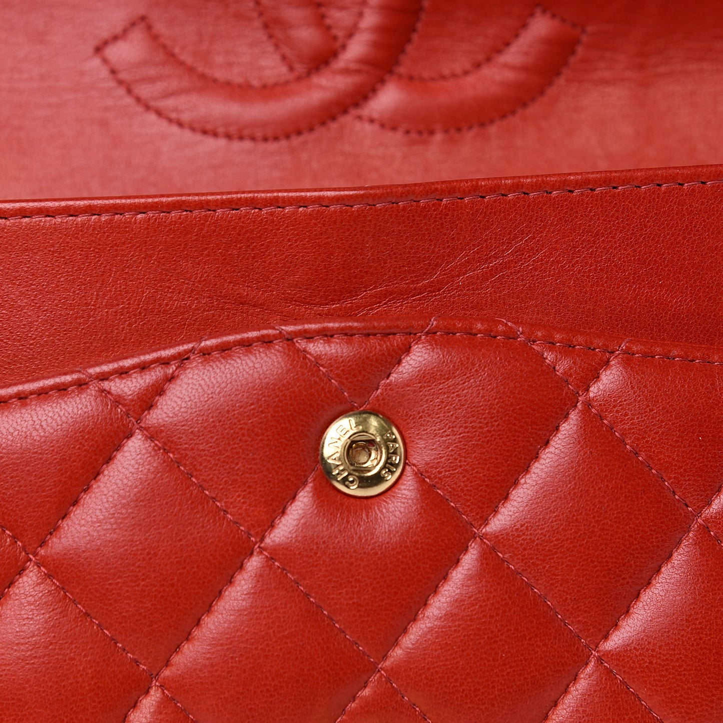 Lambskin Quilted Medium Double Flap Red