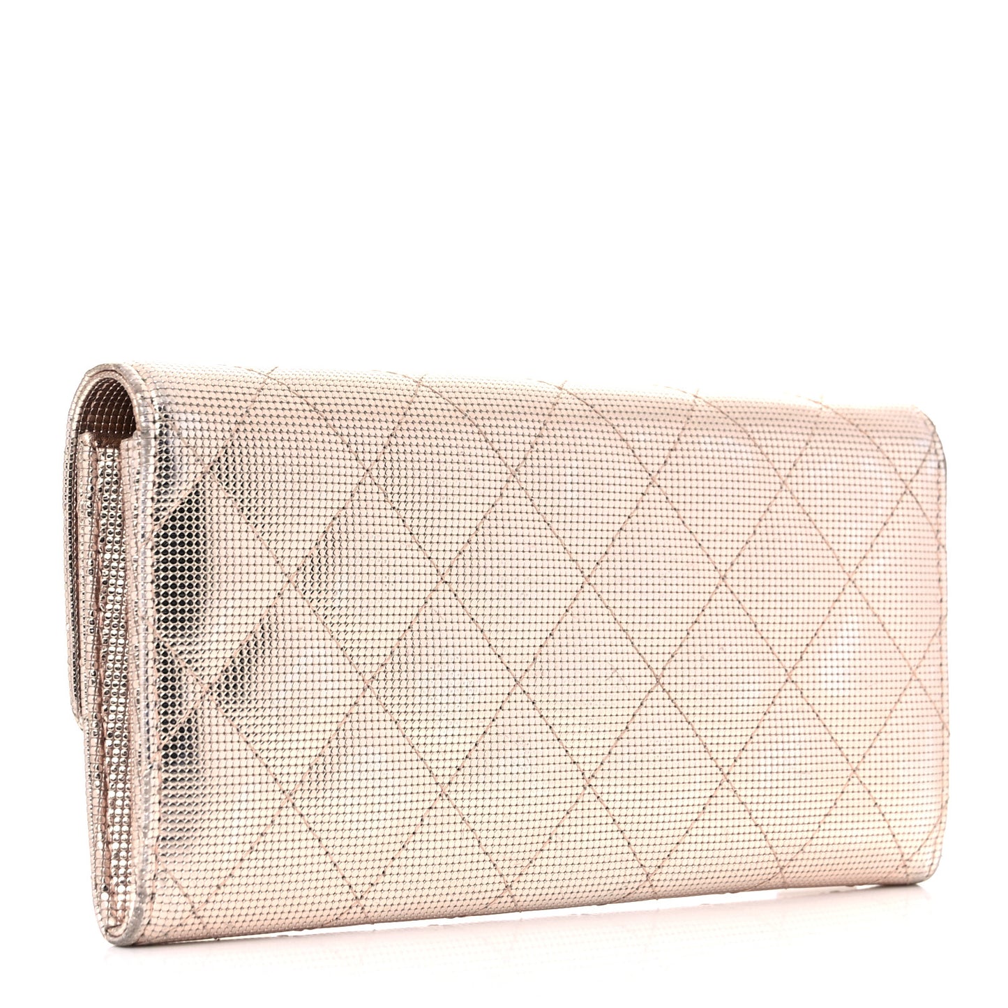 Metallic Calfskin Quilted Pixel Effect Large Flap Wallet Pinky Gold