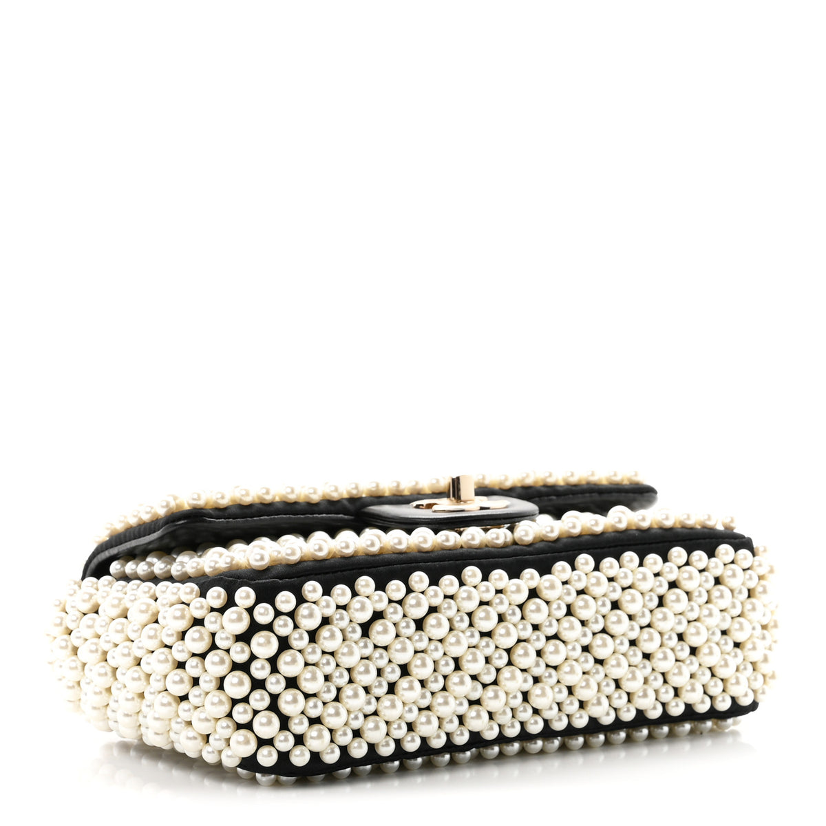 Chanel Satin Lambskin Pearl On Flap Black 4 of 10