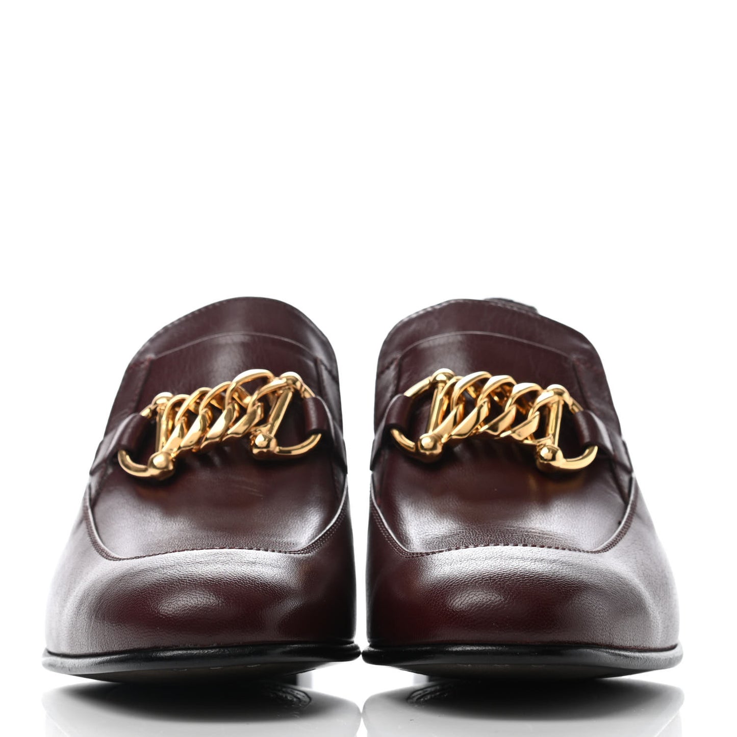 Goatskin Womens Chain Mid-Heel Loafers 38.5 Burgundy